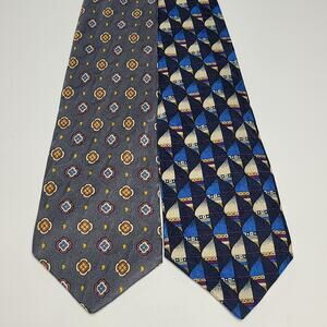 Giancarlo Collection Made in Italy 100% Silk Tie Lot Of 2 Blue Patterns
